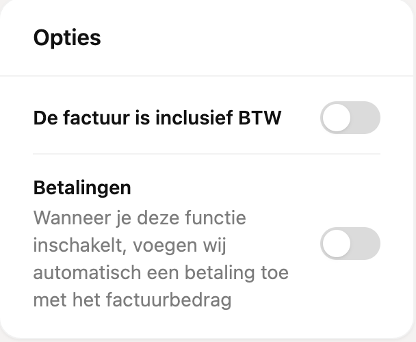 De opties voor de factuur