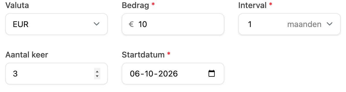 Basic abonnement met bedrag 10, interval 1 maand en aantal keer 3