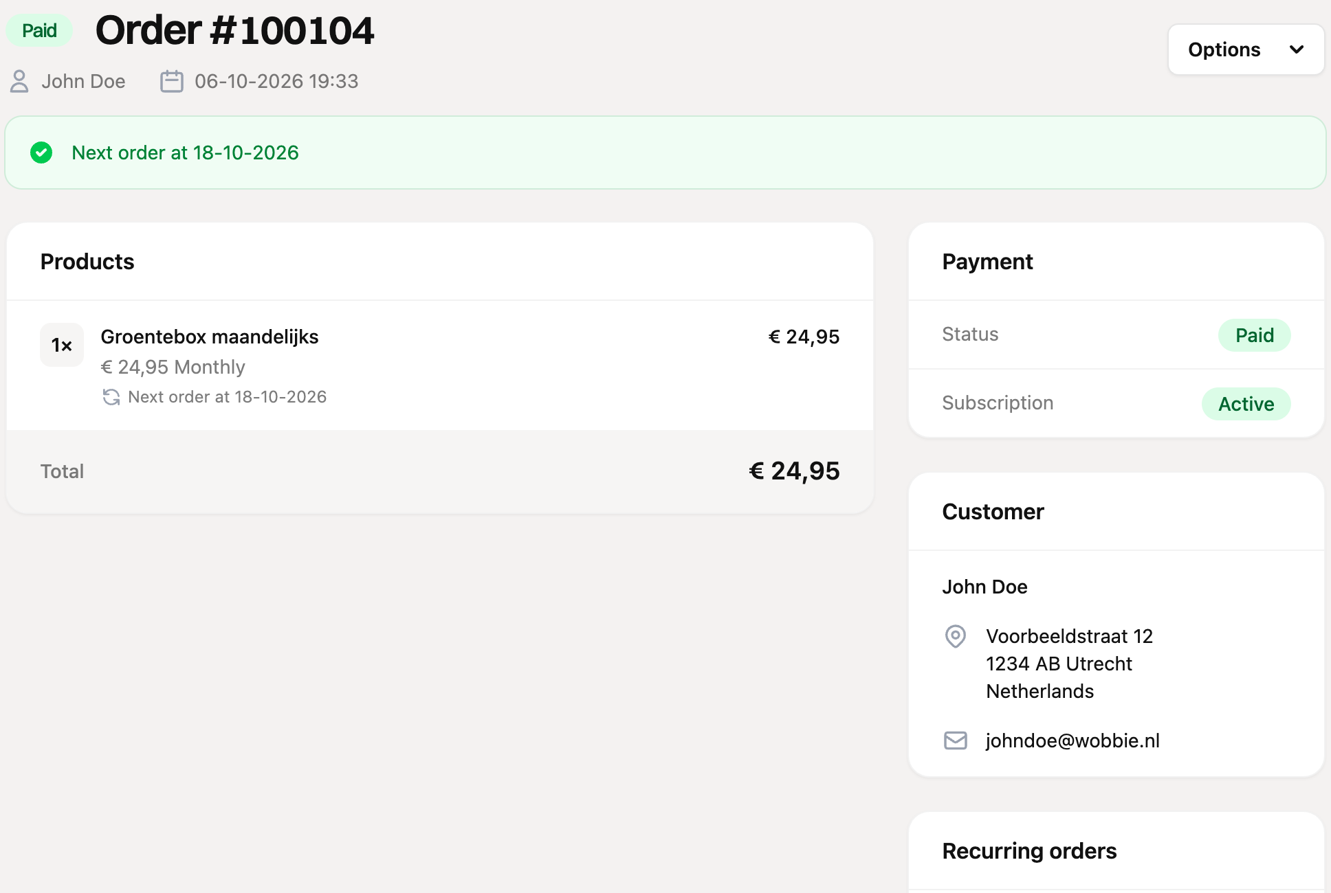 An order with an active subscription and the next order