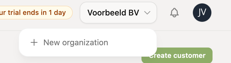 The organization menu with New organization