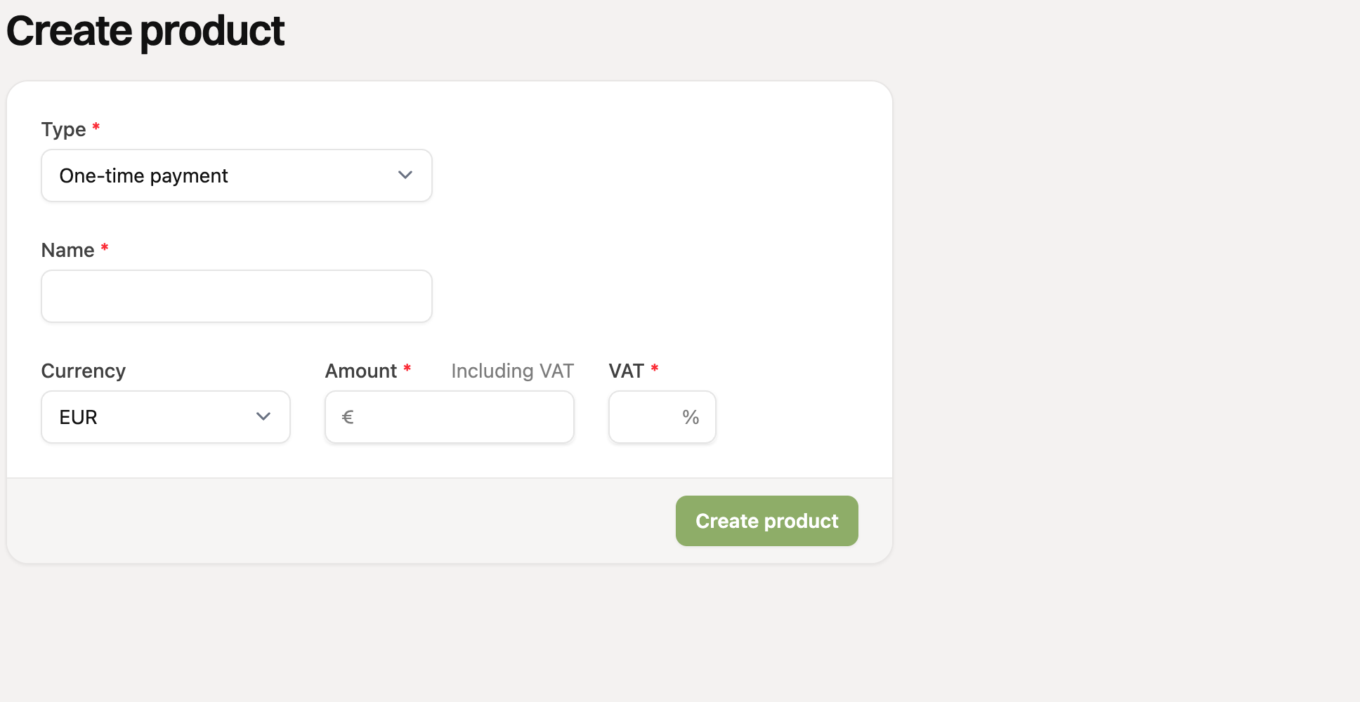 The form for a one-time product