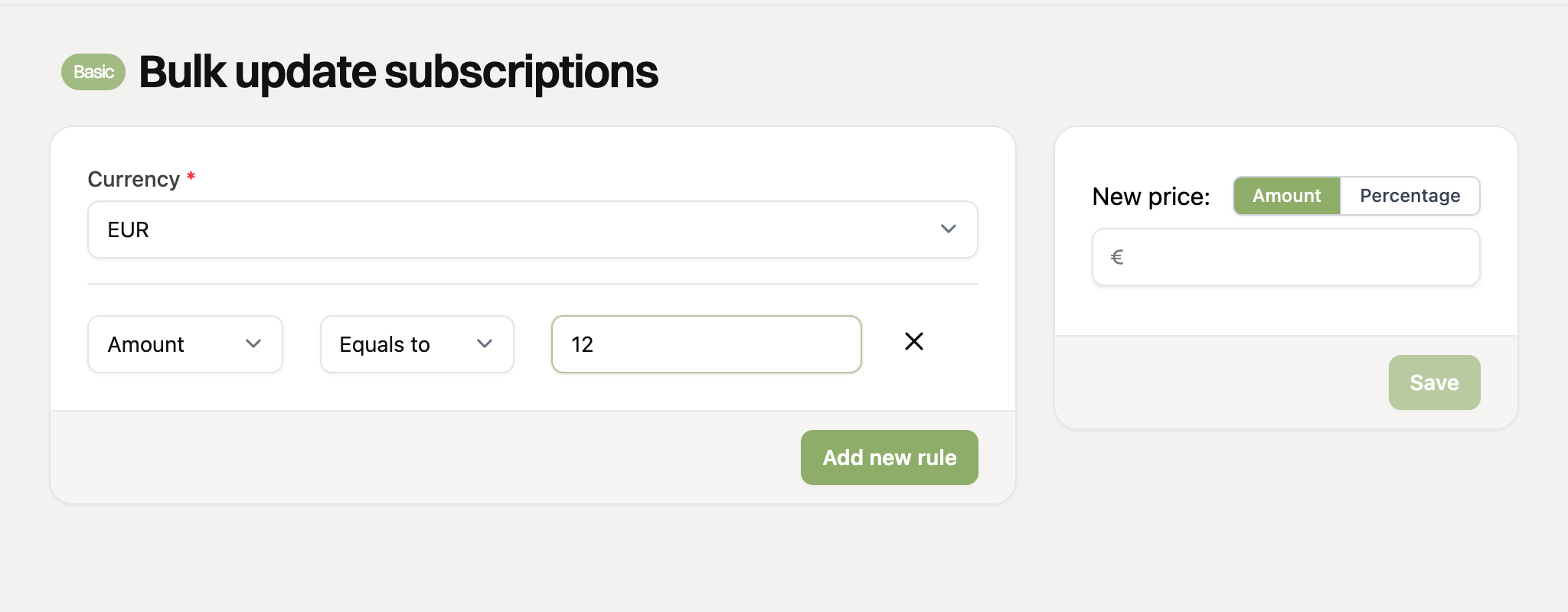 Filter on amount equal to 12