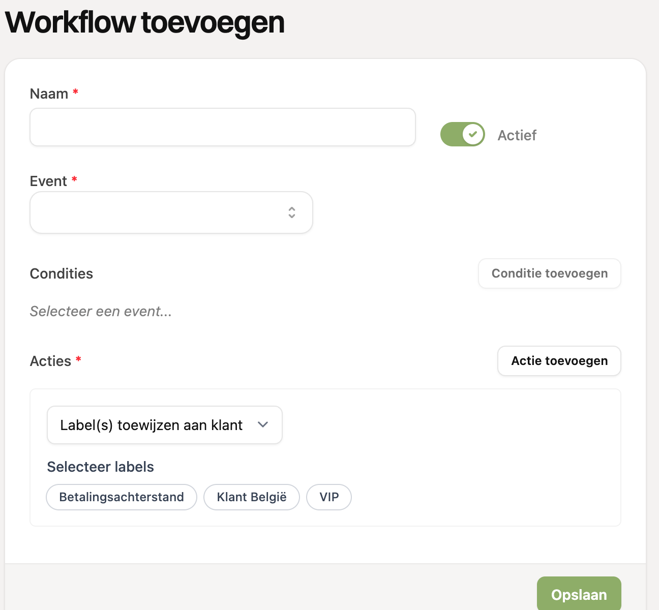 Het formulier om een workflow toe te voegen